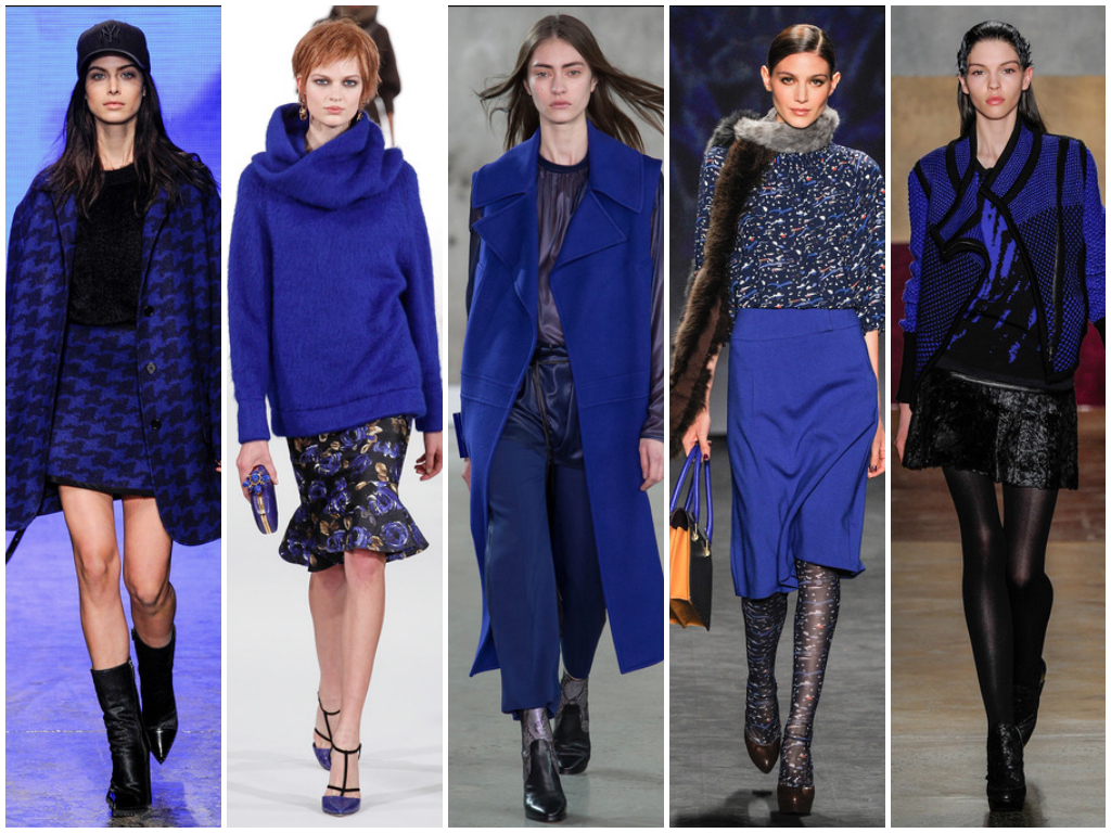 Популярные оттенки синего позволяют создавать стильные луки в сочетании с одеждой и обувью других цветов