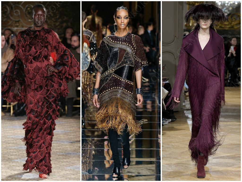 Christian Siriano, Balmain, John Galliano демонстрируют варианты бахромы на сезон