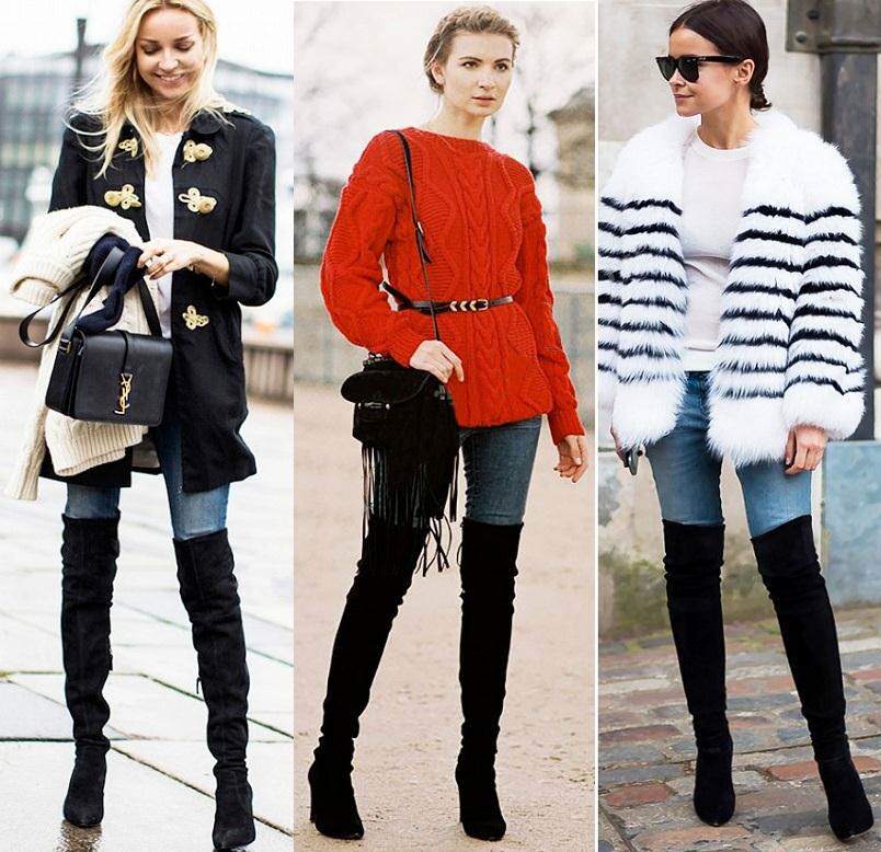 Высокие ботфорты с узкими джинсами – популярный тандем современных модниц