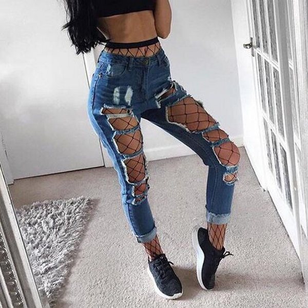 Модель колготок фишнет – рекомендация стилистов для капсул с джинсами