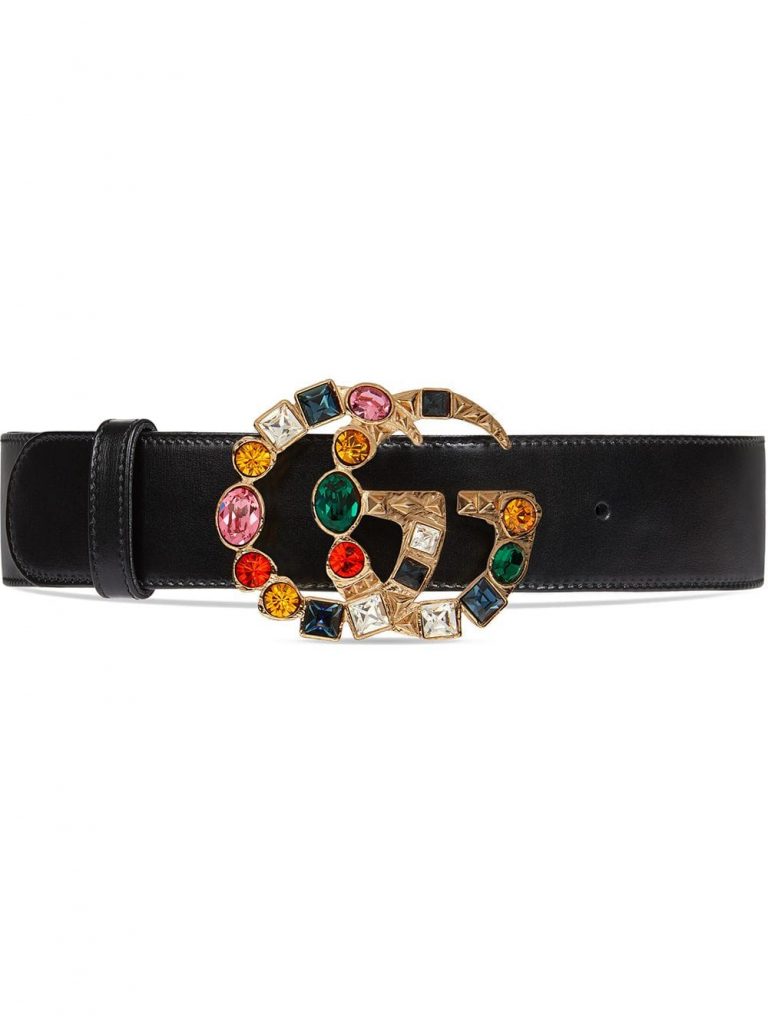 Ремень Gucci с пряжкой в виде логотипа, украшенной цветными стразами